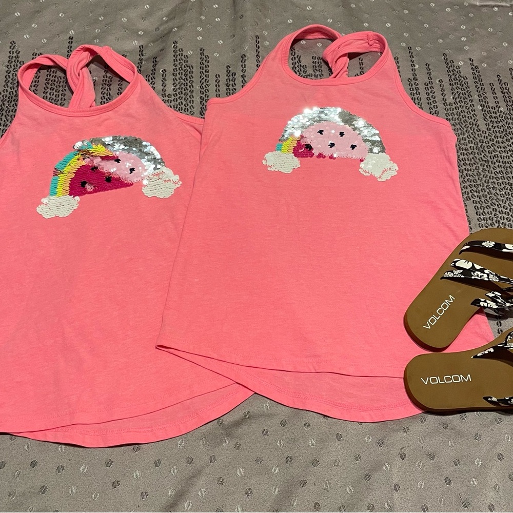 Pink Sequin Rainbow Tank Tops